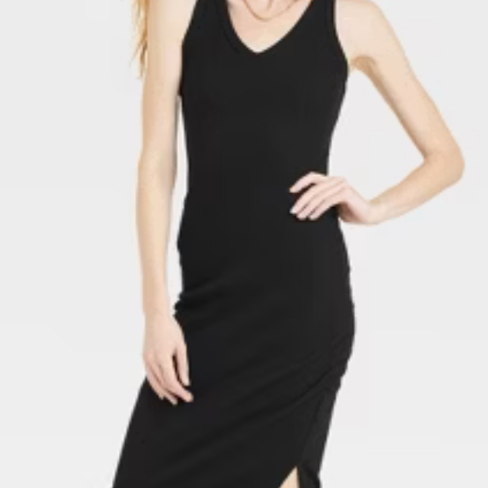 Women’s A New Day Black Ribbed, Ruched Dress, size Large